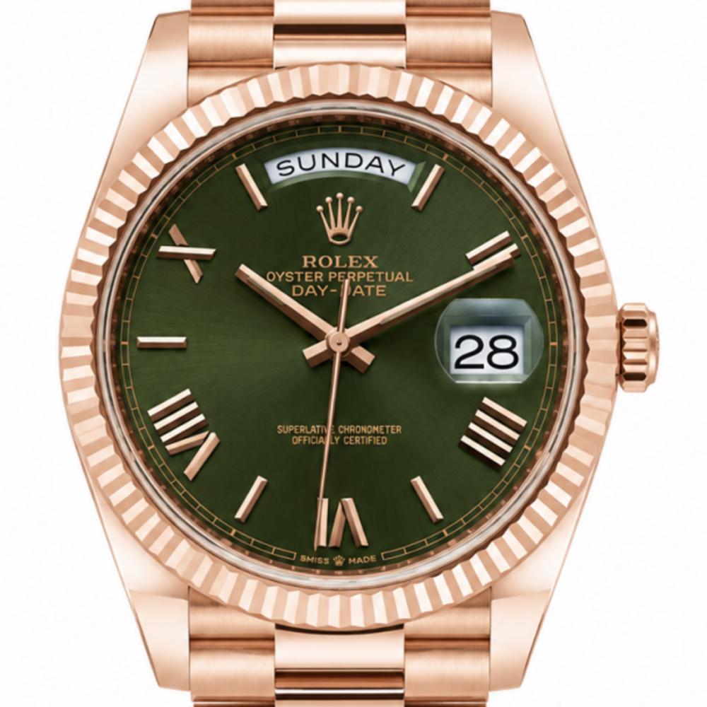 Rolex 18Kt RG Day-Date 40MM Anniversary Olive Green 228235 Watch